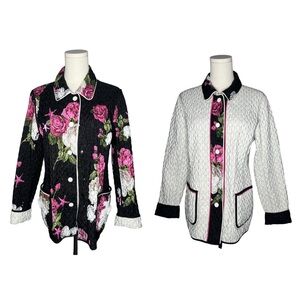 Landi Trapuntino Reversible Quilted Jacket Floral Starfish Made in Italy Size 10